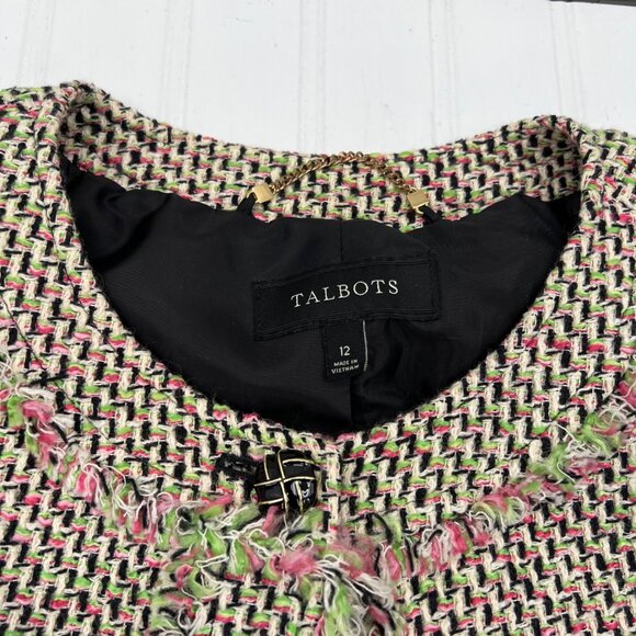 Talbots Tweed Jacket Womens Size 12 Multicolor Pink/Green/Black Cotton Blend - Picture 2 of 5